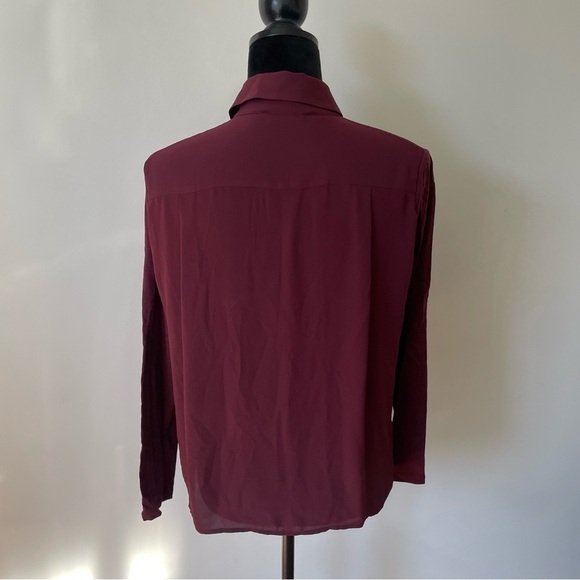 THE KOOPLES SPORT Burgundy Zip Front Mixed Media Long Sleeve Blouse Shirt Size S - Picture 3 of 10